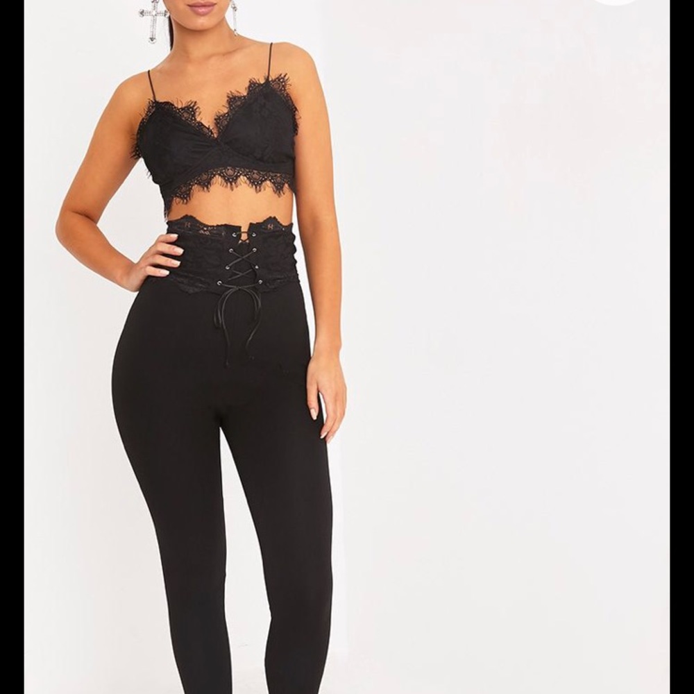 Black lace high waisted corset pants.